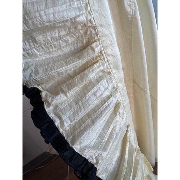 Antique Victorian Silk Skirt with Train Bustle Ivory Black Trim Ruffle Petticoat - Picture 5 of 6